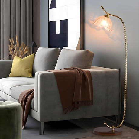 Vintage Floral Glass and Twisted Metal Floor Lamp Image - 2