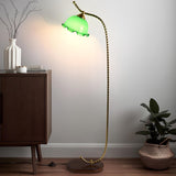 Vintage Floral Glass and Twisted Metal Floor Lamp Image - 3