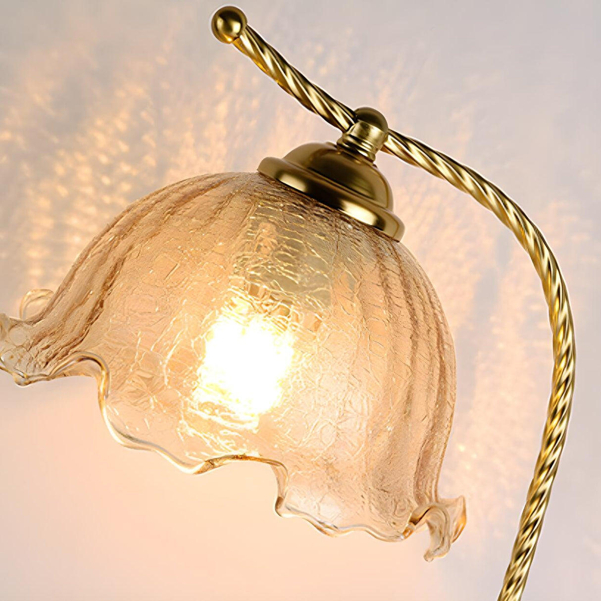 Vintage Floral Glass and Twisted Metal Floor Lamp Image - 4