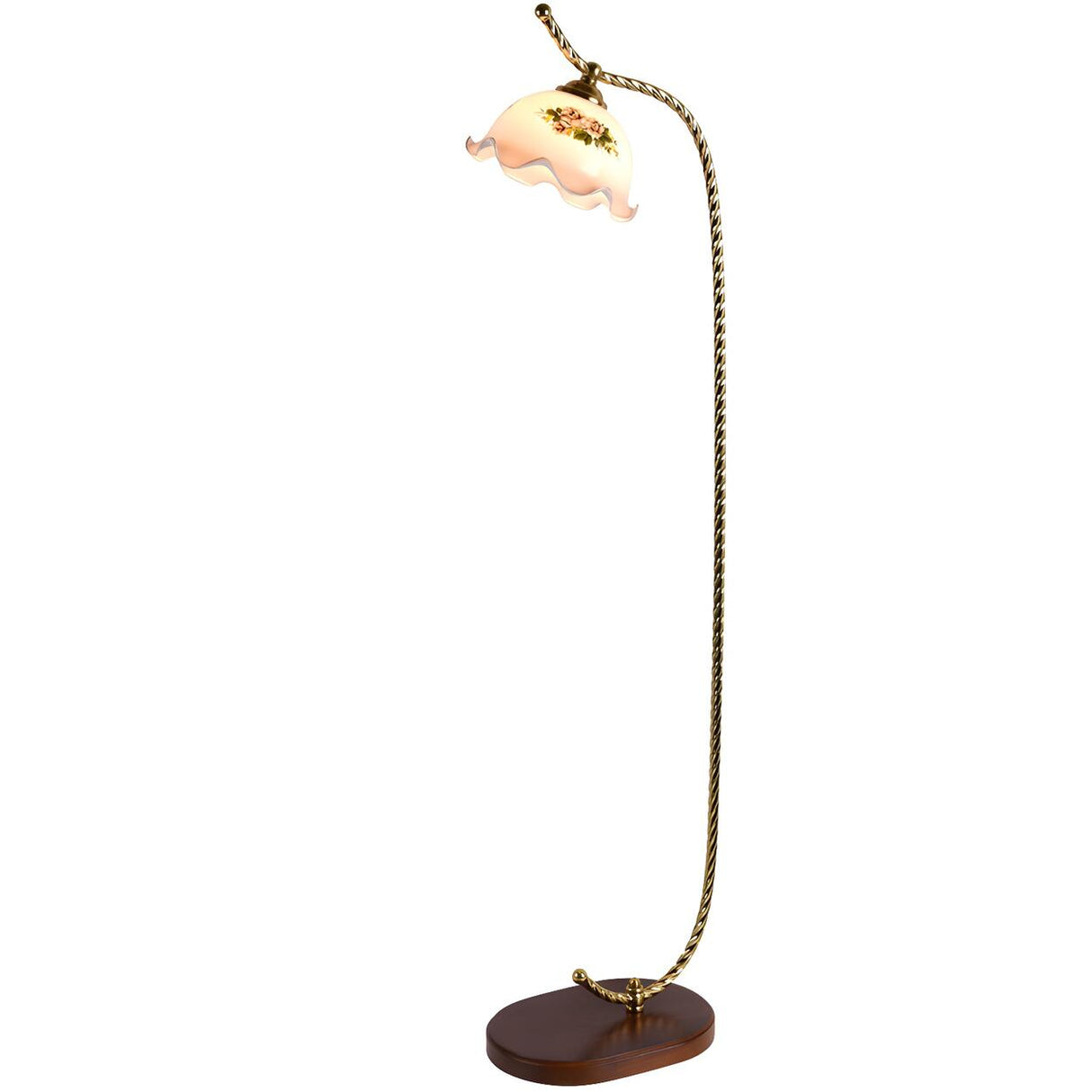 Vintage Floral Glass and Twisted Metal Floor Lamp Image - 5