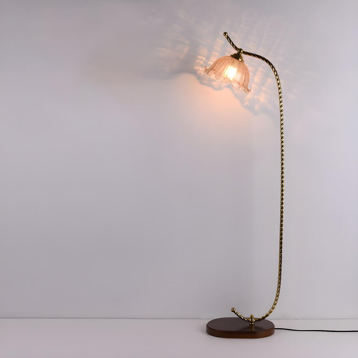 Vintage Floral Glass and Twisted Metal Floor Lamp Image - 6