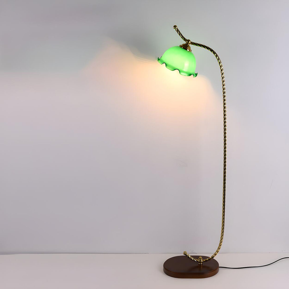 Vintage Floral Glass and Twisted Metal Floor Lamp Image - 7