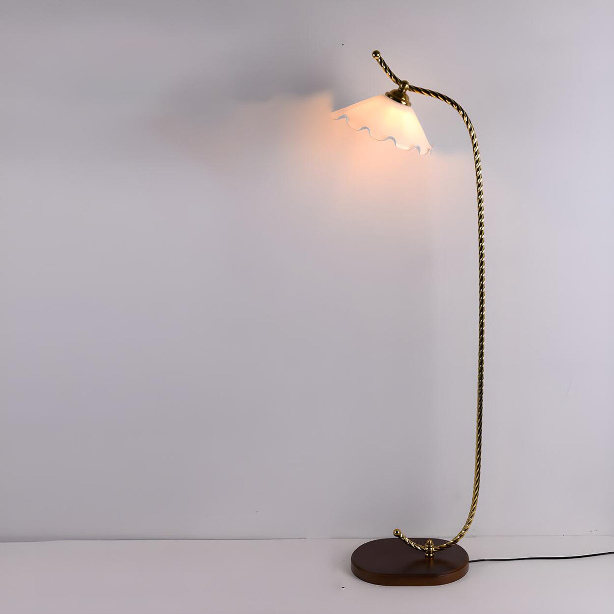 Vintage Floral Glass and Twisted Metal Floor Lamp Image - 8