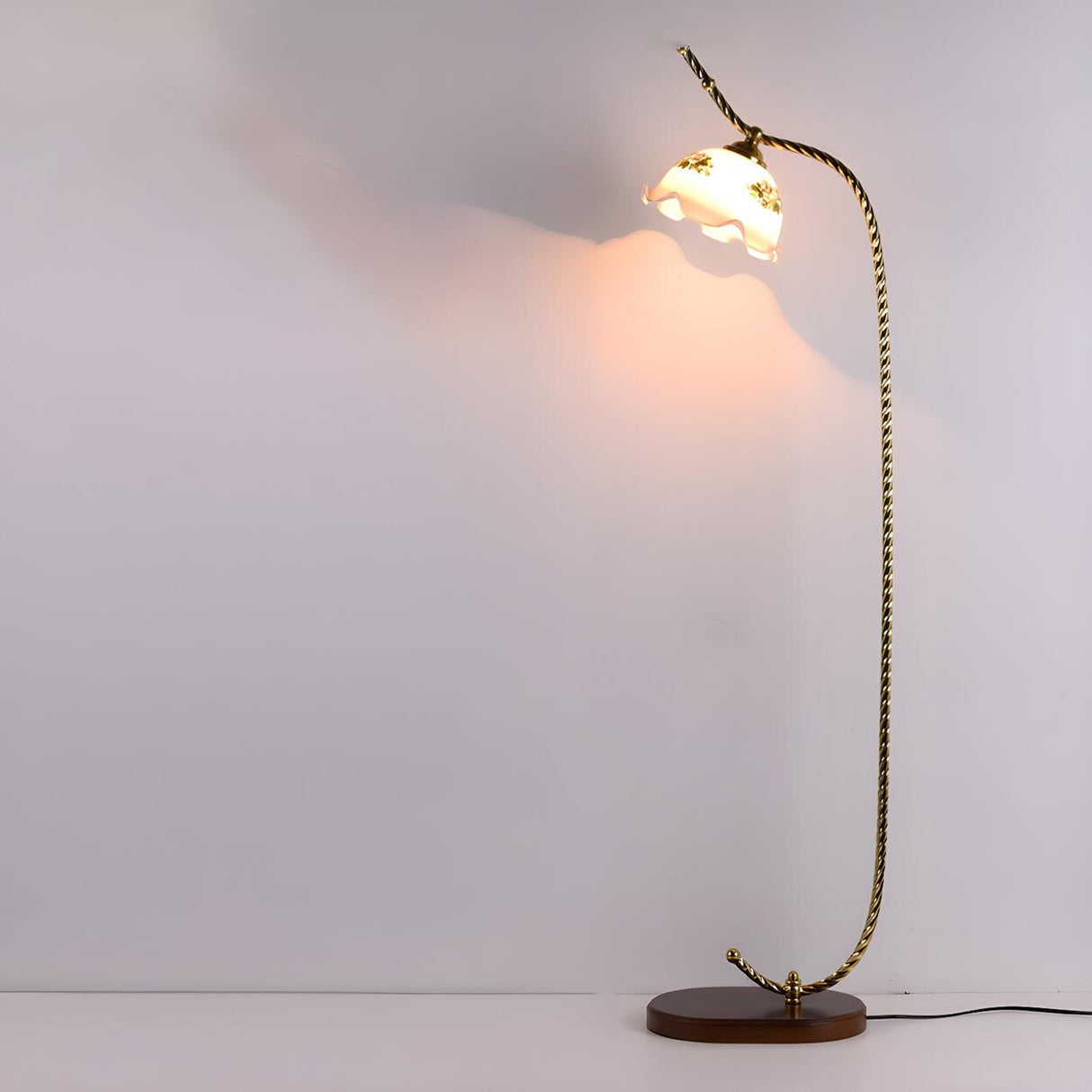 Vintage Floral Glass and Twisted Metal Floor Lamp Image - 9