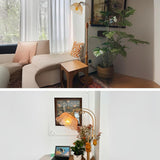 Vintage Floral Glass Brown Wooden LED Floor Light Image - 11