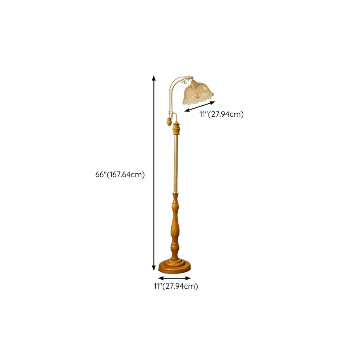 Vintage Floral Glass Brown Wooden LED Floor Light Image - 15