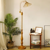 Vintage Floral Glass Brown Wooden LED Floor Light Image - 2