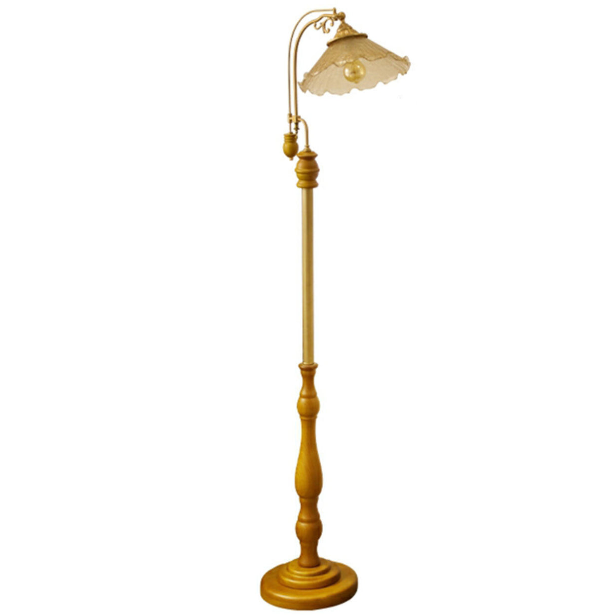 Vintage Floral Glass Brown Wooden LED Floor Light Image - 7