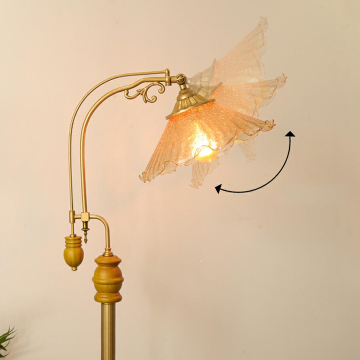 Vintage Floral Glass Brown Wooden LED Floor Light Image - 8