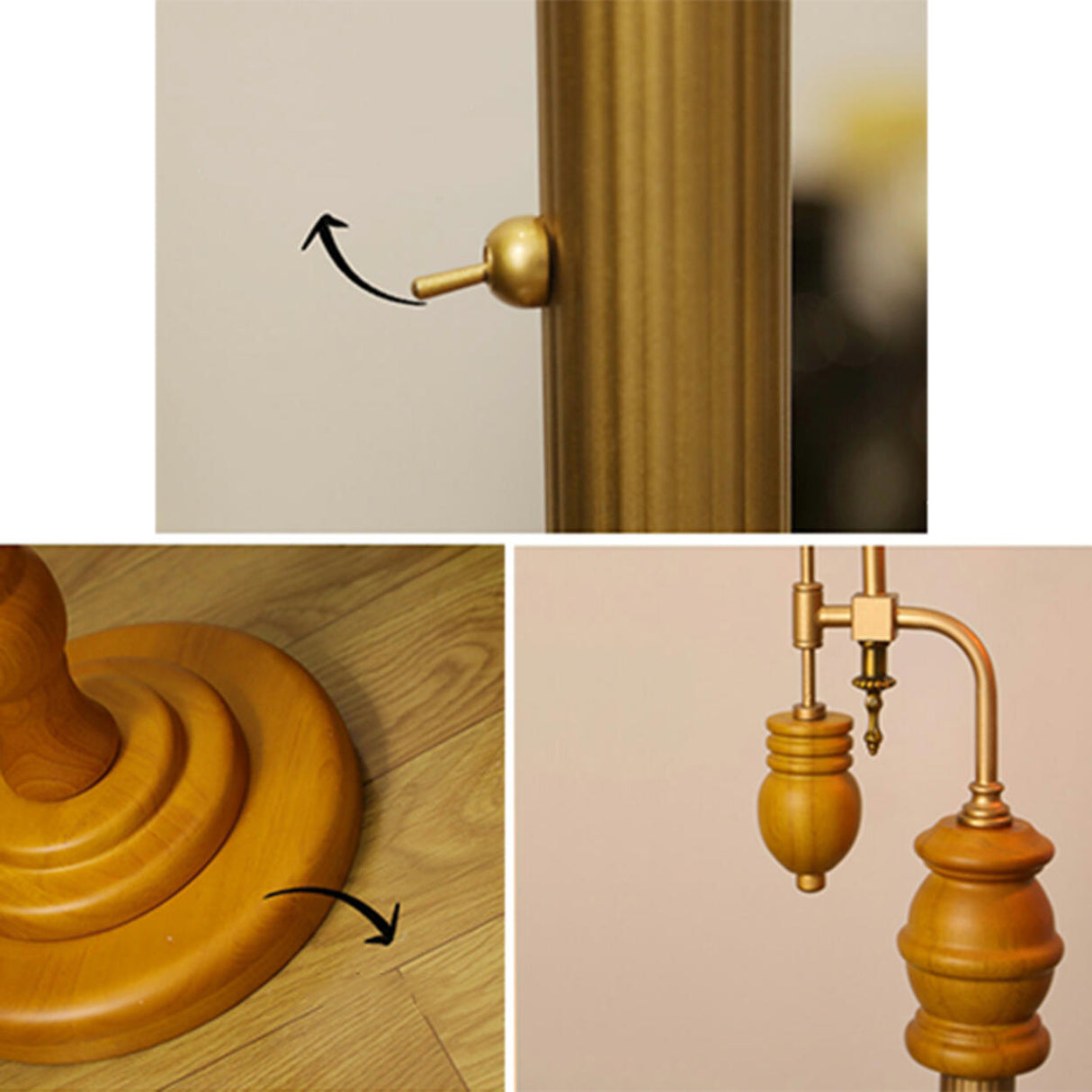 Vintage Floral Glass Brown Wooden LED Floor Light Image - 9