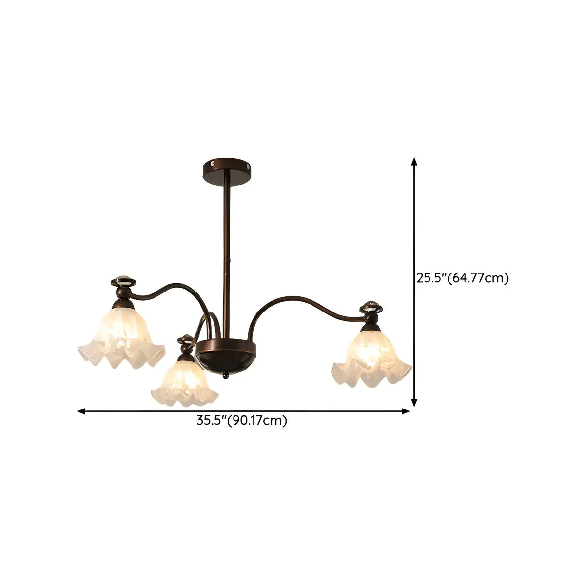 Vintage Floral Glass Living Room 8-Light Black Chandelier 