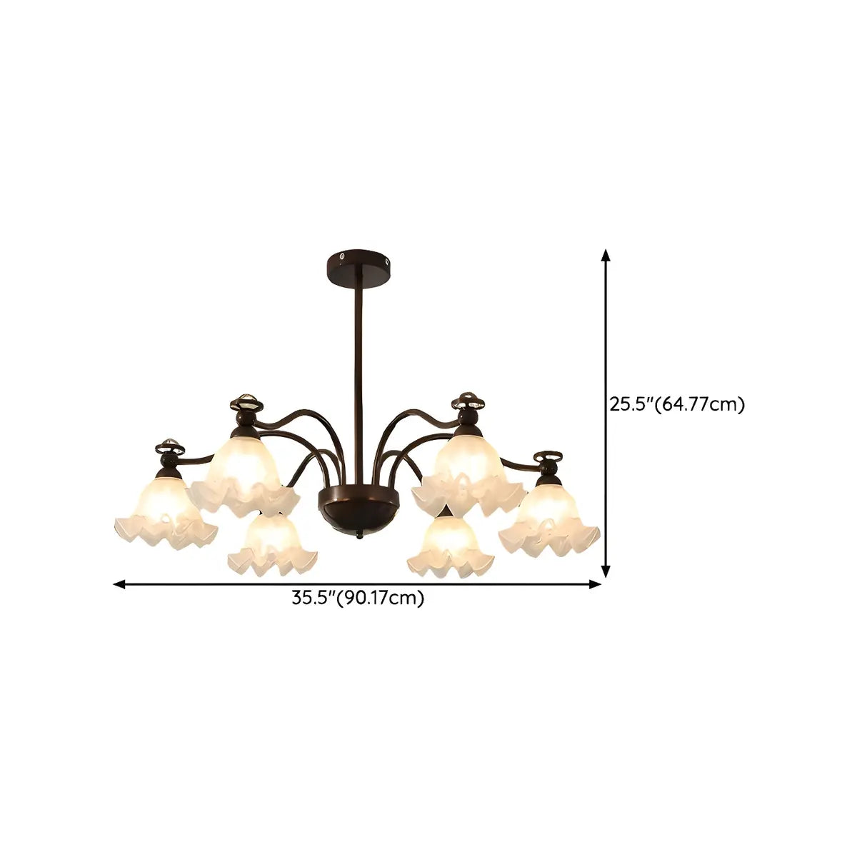 Vintage Floral Glass Living Room 8-Light Black Chandelier Image - 15