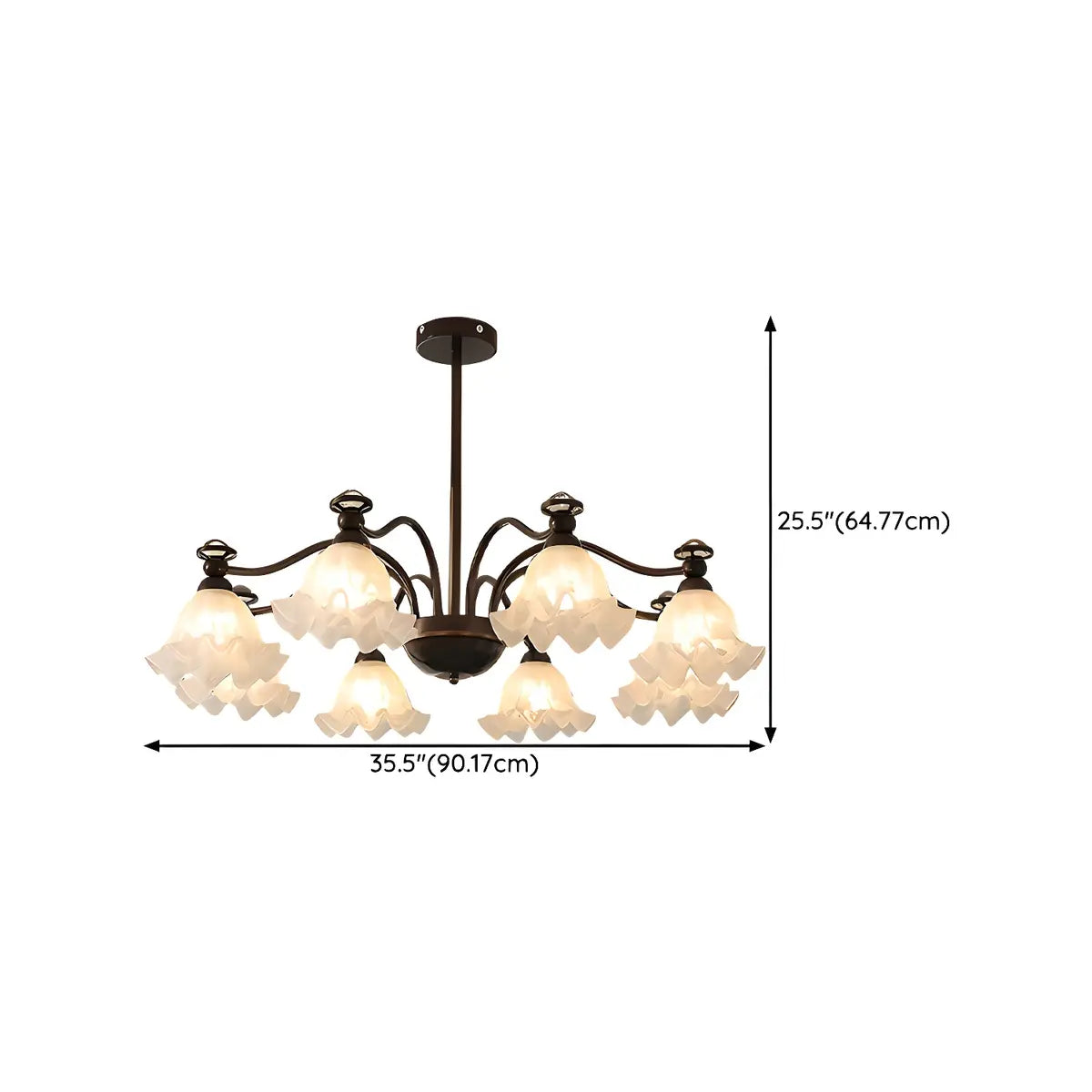 Vintage Floral Glass Living Room 8-Light Black Chandelier Image - 16