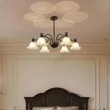 Vintage Floral Glass Living Room 8-Light Black Chandelier Image - 7