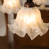 Vintage Floral Glass Living Room 8-Light Black Chandelier Image - 9