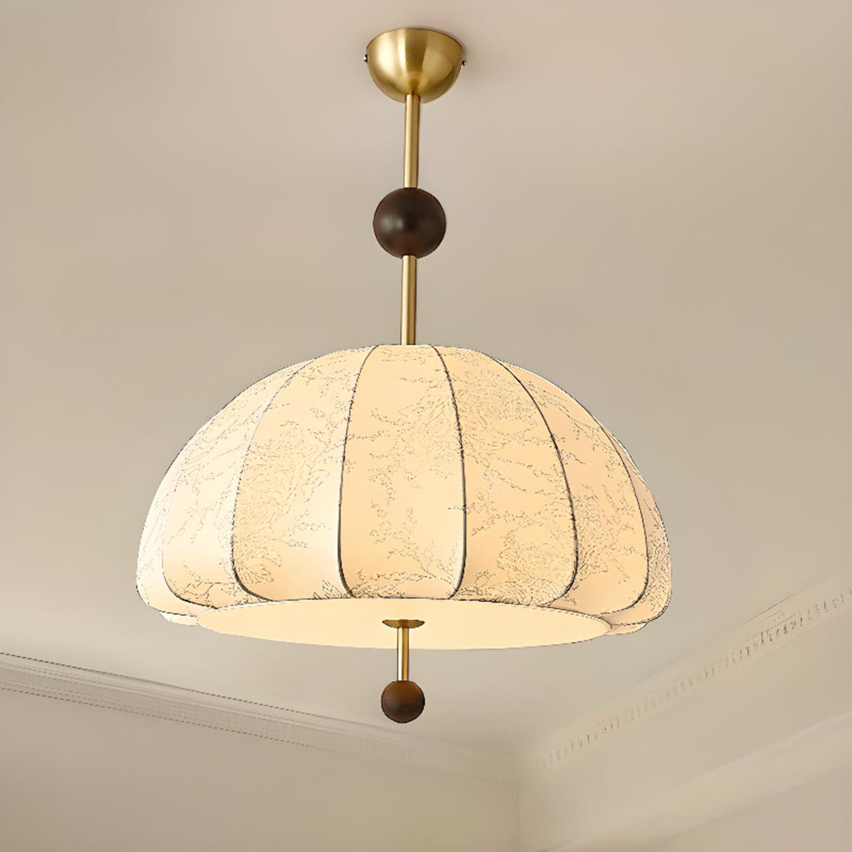 Vintage Floral Pattern Fabric Dome Pendant Light Image - 4