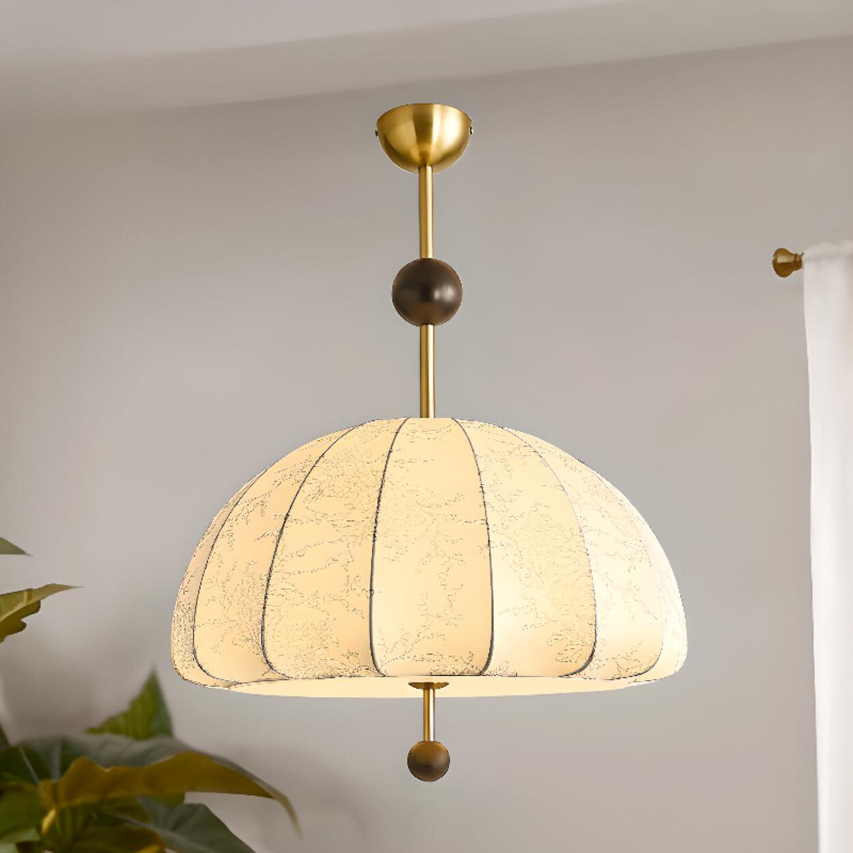 Vintage Floral Pattern Fabric Dome Pendant Light Image - 5