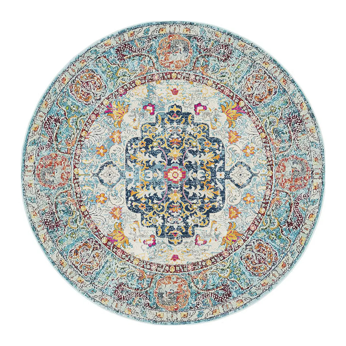 Vintage Floral Round Medallion Anti-Slip Area Rug Image - 6