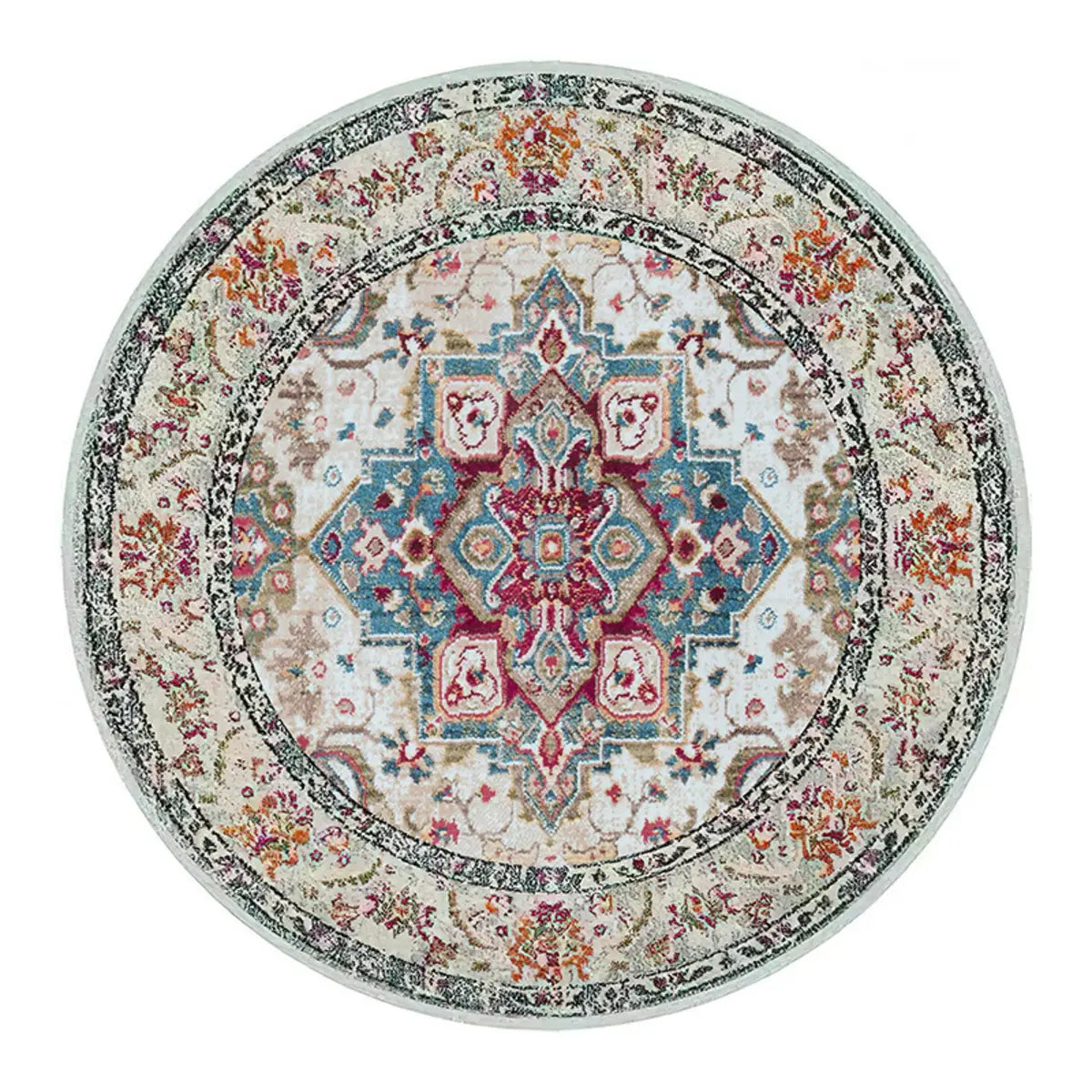 Vintage Floral Round Medallion Anti-Slip Area Rug Image - 7