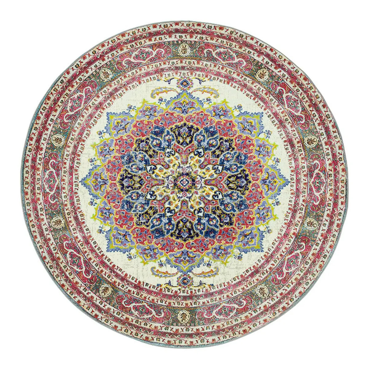 Vintage Floral Round Medallion Anti-Slip Area Rug Image - 8