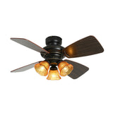 Vintage Floral Shade 4 Wood Blade Chandelier Fan Light Image - 10