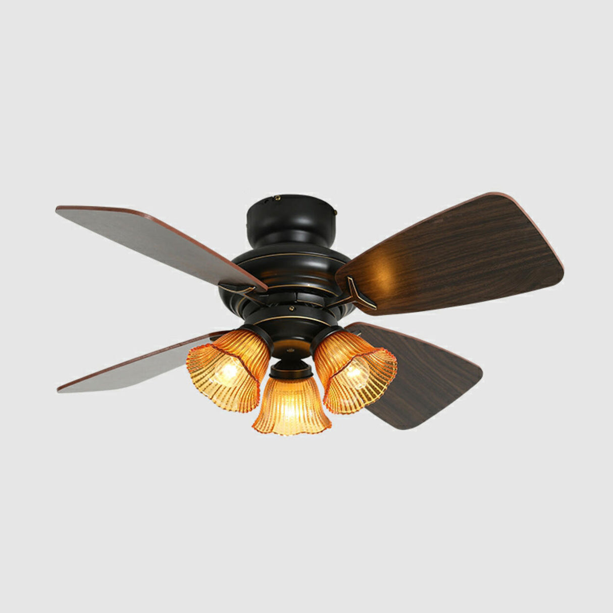Vintage Floral Shade 4 Wood Blade Chandelier Fan Light Image - 13