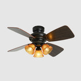 Vintage Floral Shade 4 Wood Blade Chandelier Fan Light Image - 13