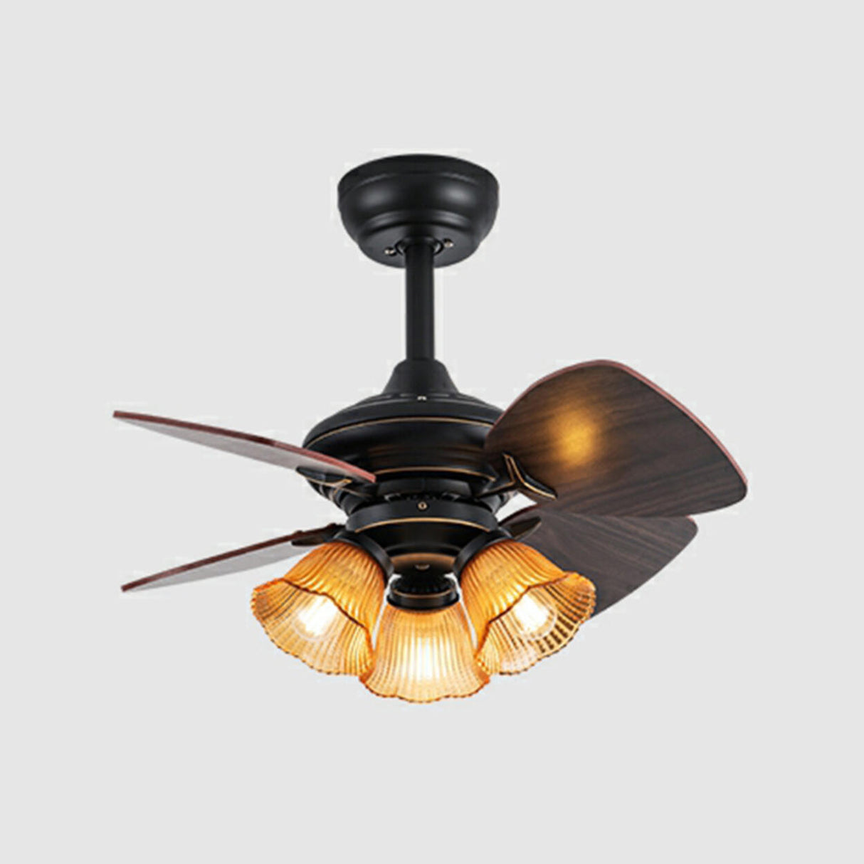 Vintage Floral Shade 4 Wood Blade Chandelier Fan Light Image - 18