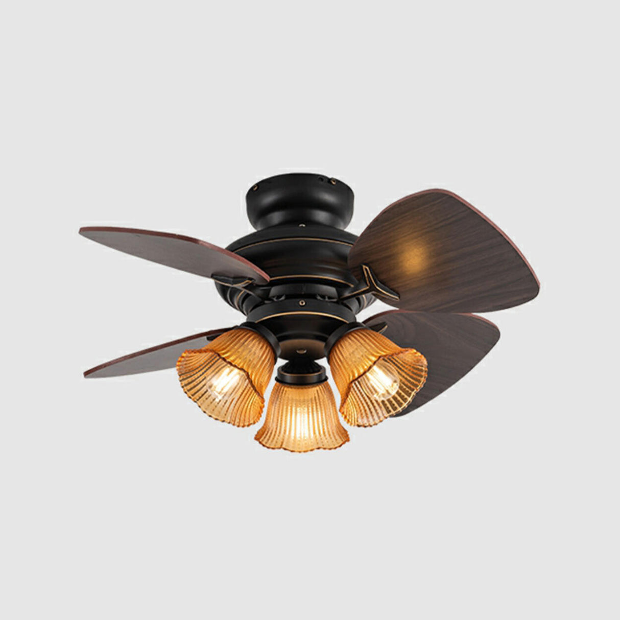 Vintage Floral Shade 4 Wood Blade Chandelier Fan Light Image - 20