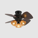 Vintage Floral Shade 4 Wood Blade Chandelier Fan Light Image - 20