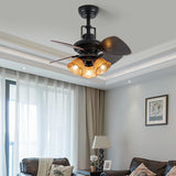 Vintage Floral Shade 4 Wood Blade Chandelier Fan Light Image - 22