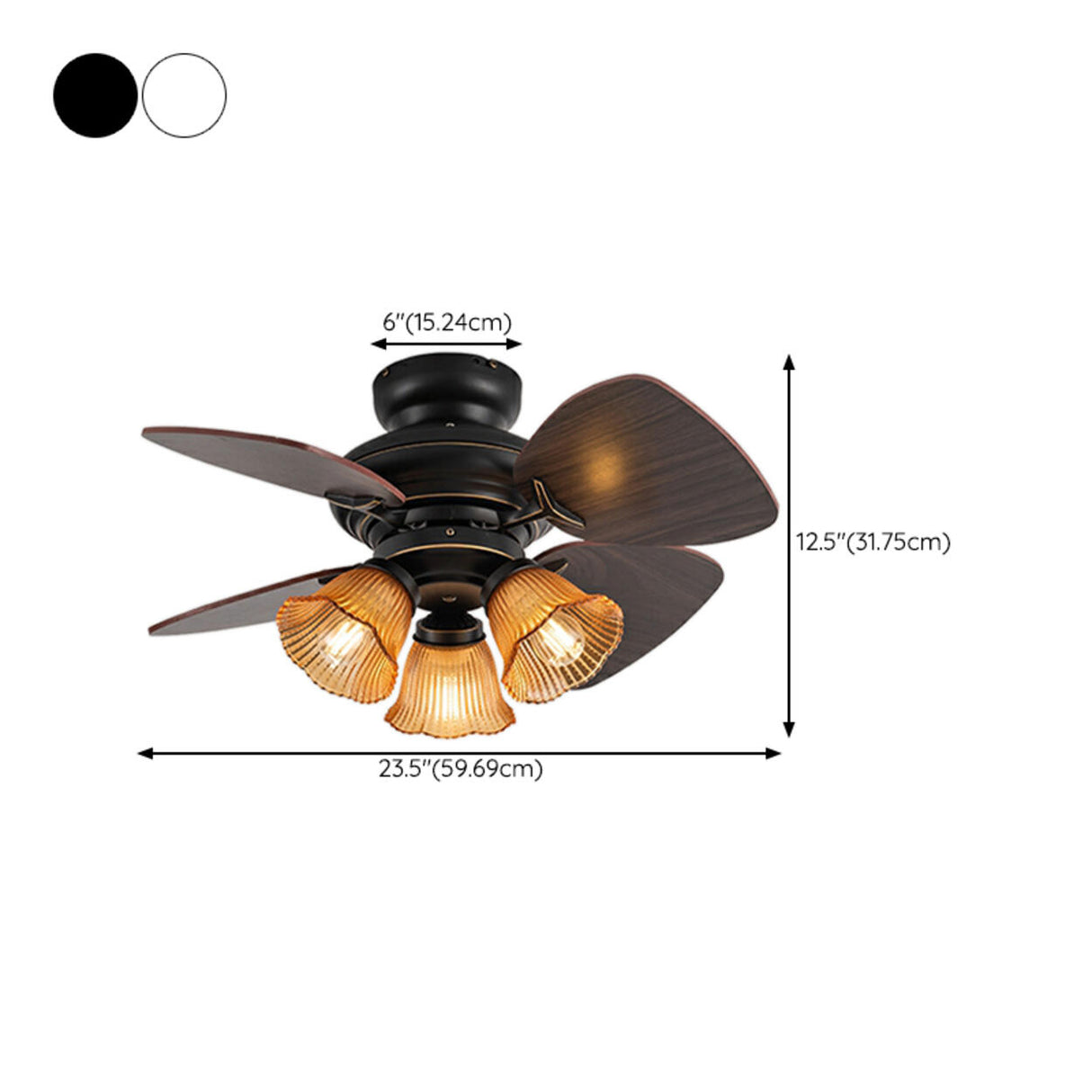 Vintage Floral Shade 4 Wood Blade Chandelier Fan Light Image - 26