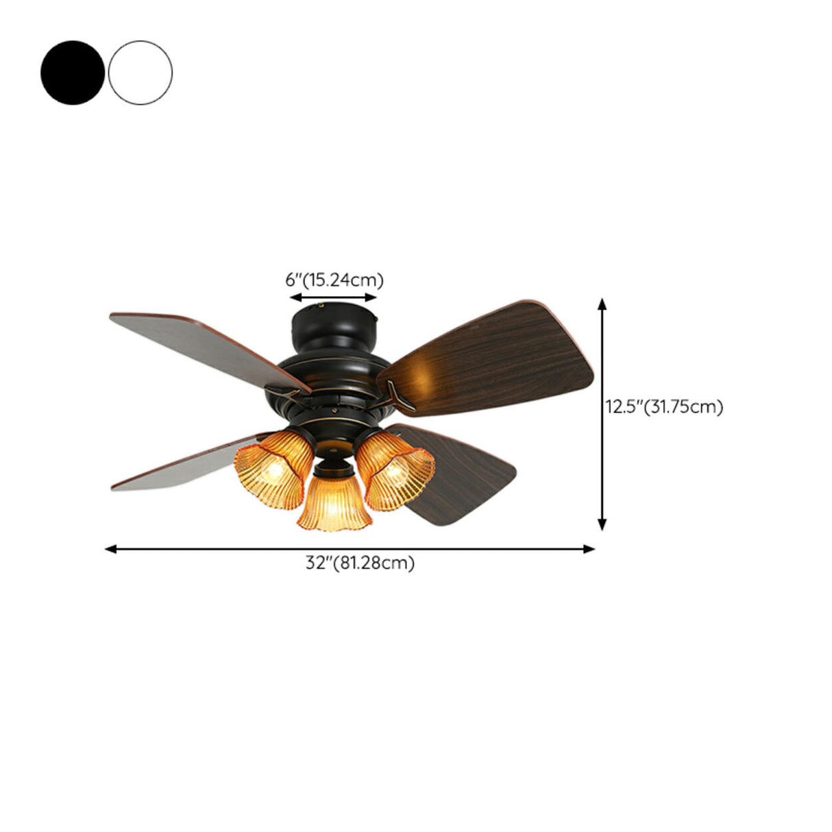 Vintage Floral Shade 4 Wood Blade Chandelier Fan Light Image - 27