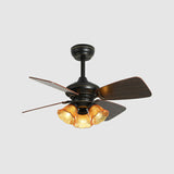 Vintage Floral Shade 4 Wood Blade Chandelier Fan Light Image - 9