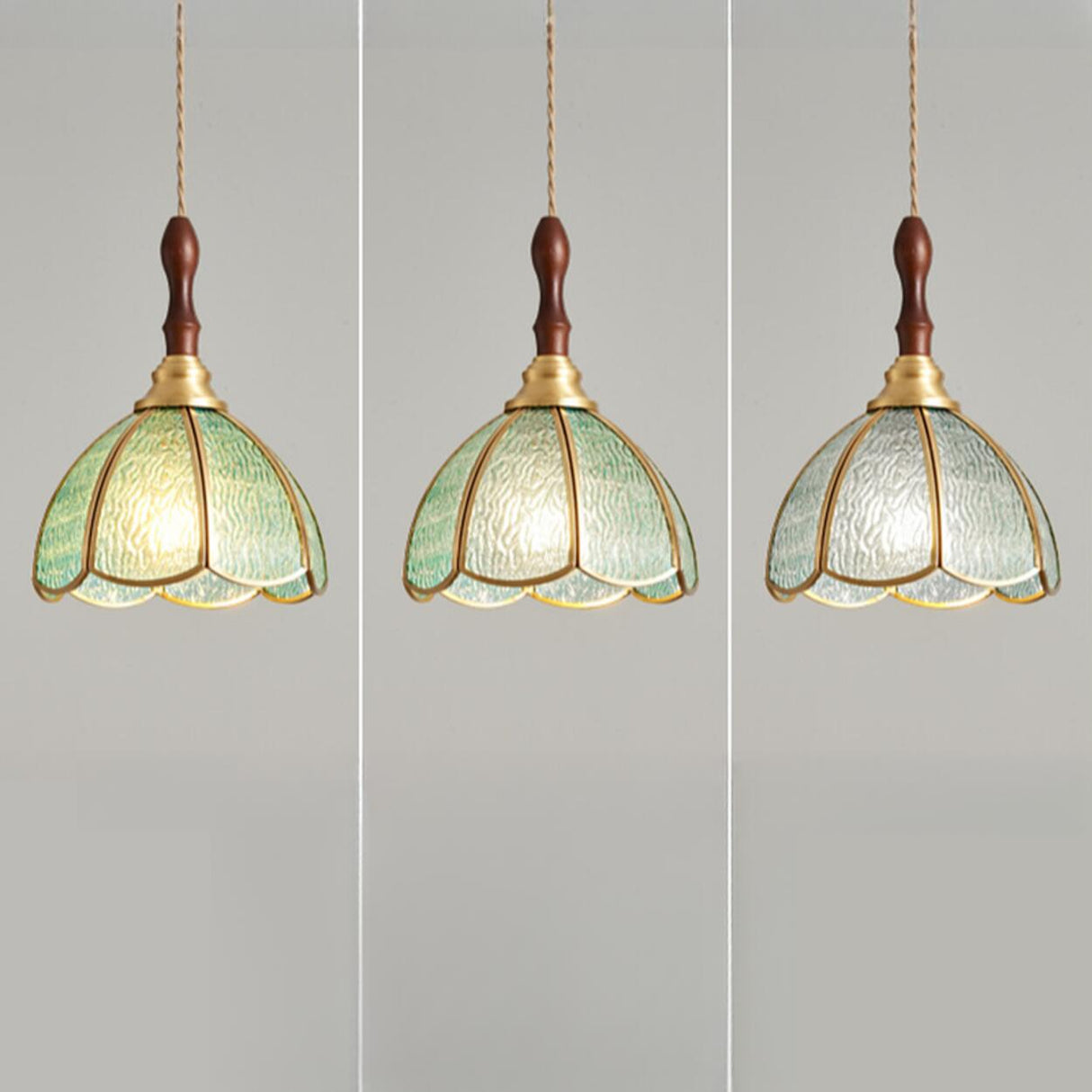 Vintage Floral Transparent Stained Glass Pendant Light Image - 12
