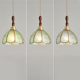Vintage Floral Transparent Stained Glass Pendant Light Image - 12