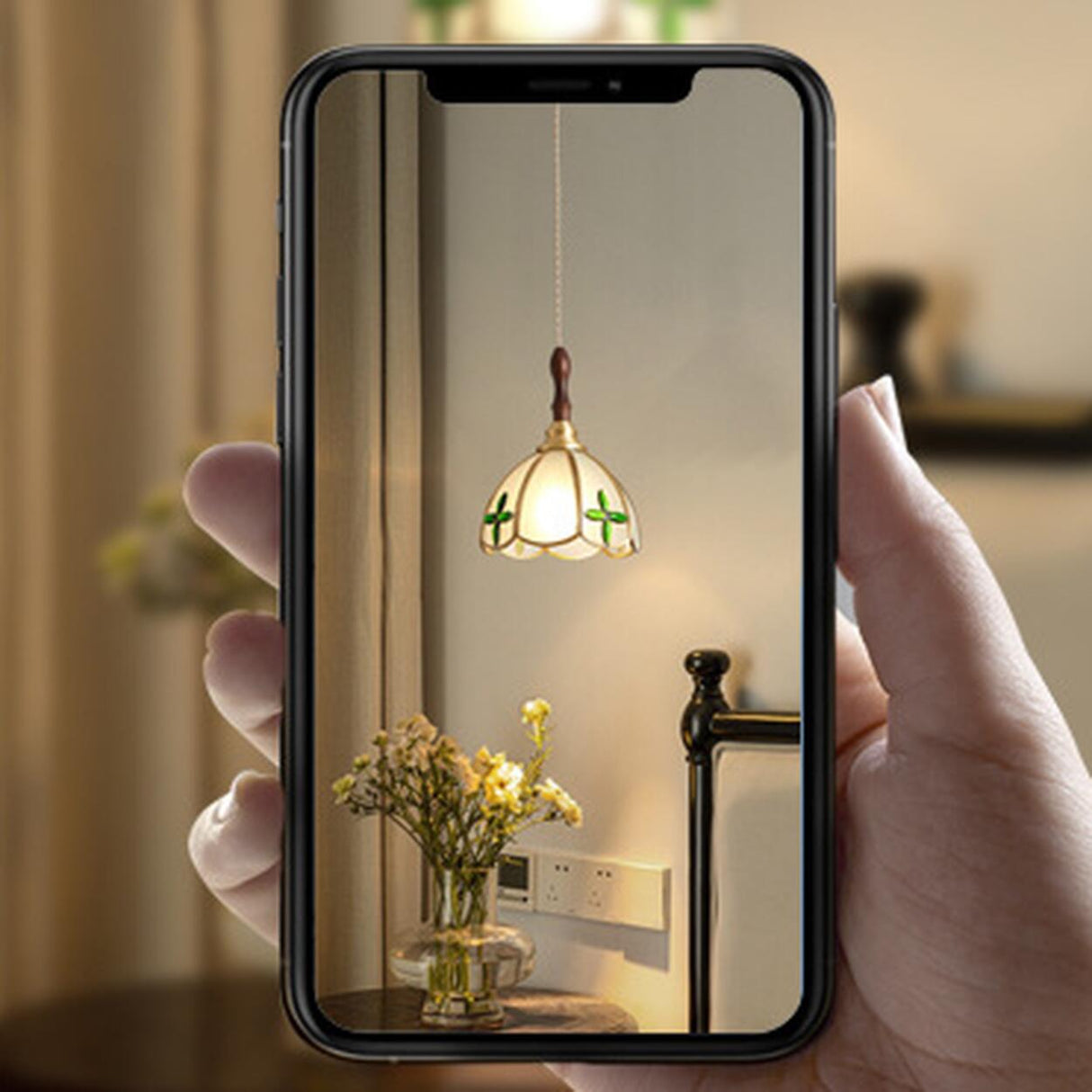 Vintage Floral Transparent Stained Glass Pendant Light Image - 14
