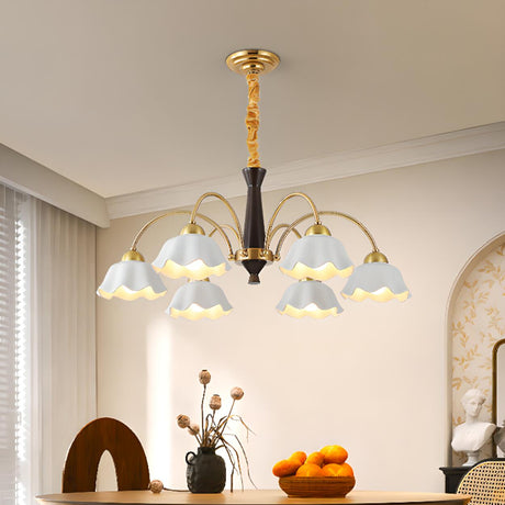 Vintage Floral White Ceramics Chandelier Adjustable Height Image - 1