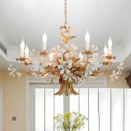 Vintage Floral White Petal Candlestick Bedroom Chandelier Image - 1