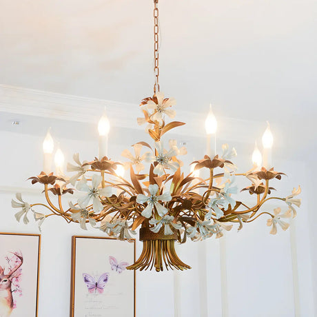 Vintage Floral White Petal Candlestick Bedroom Chandelier Image - 2