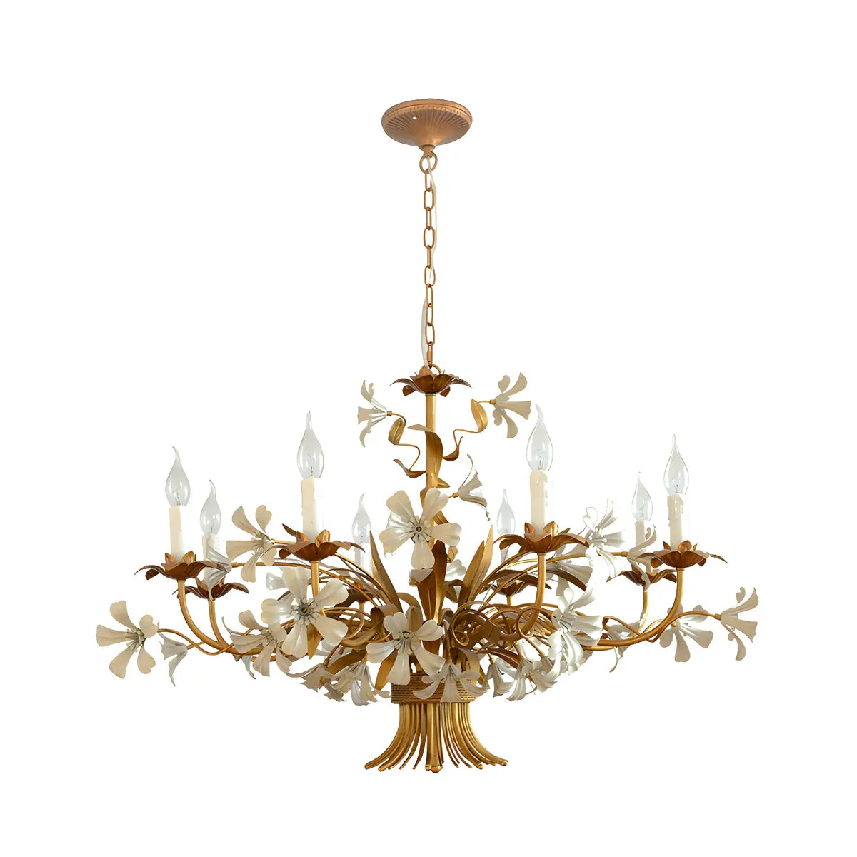 Vintage Floral White Petal Candlestick Bedroom Chandelier Image - 3