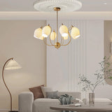 Vintage Floral White Ribbed Chandelier Adjustable Height Image - 1