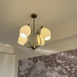 Vintage Floral White Ribbed Chandelier Adjustable Height Image - 11