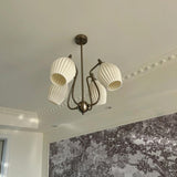 Vintage Floral White Ribbed Chandelier Adjustable Height Image - 12