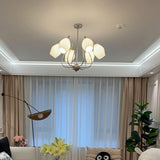 Vintage Floral White Ribbed Chandelier Adjustable Height Image - 14
