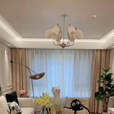 Vintage Floral White Ribbed Chandelier Adjustable Height Image - 15