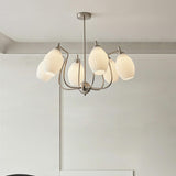 Vintage Floral White Ribbed Chandelier Adjustable Height Image - 16