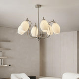 Vintage Floral White Ribbed Chandelier Adjustable Height Image - 17