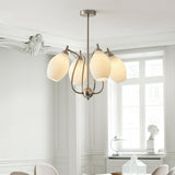 Vintage Floral White Ribbed Chandelier Adjustable Height Image - 19