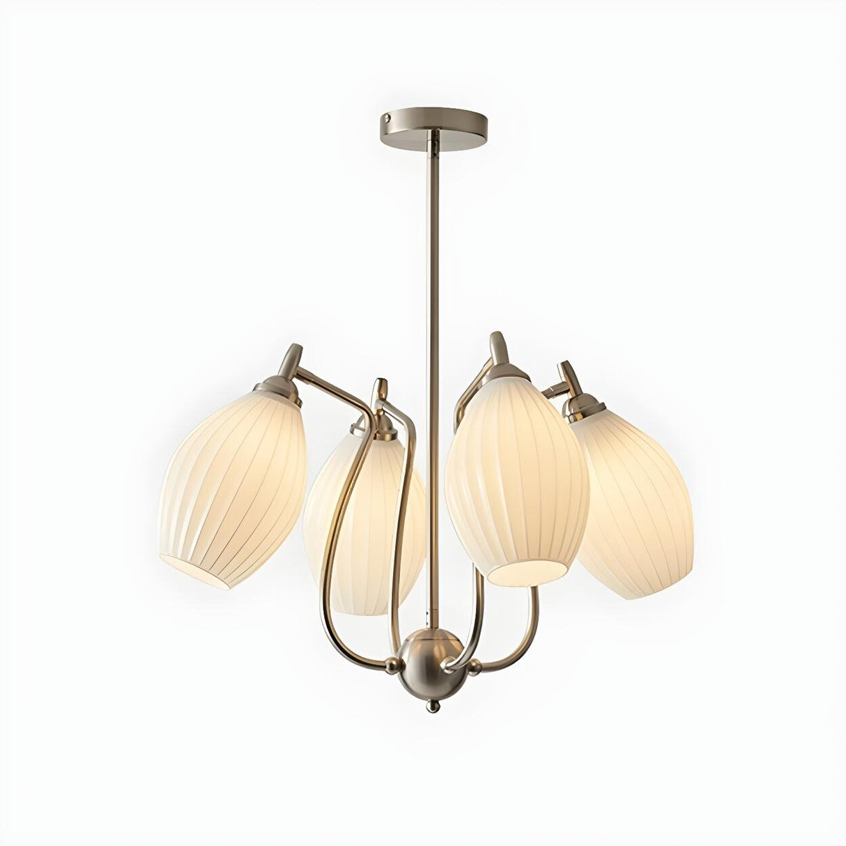 Vintage Floral White Ribbed Chandelier Adjustable Height Image - 20